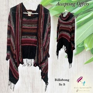 Billabong - Sz S - black hot pink Striped sleeved lightweight knithole cardigan